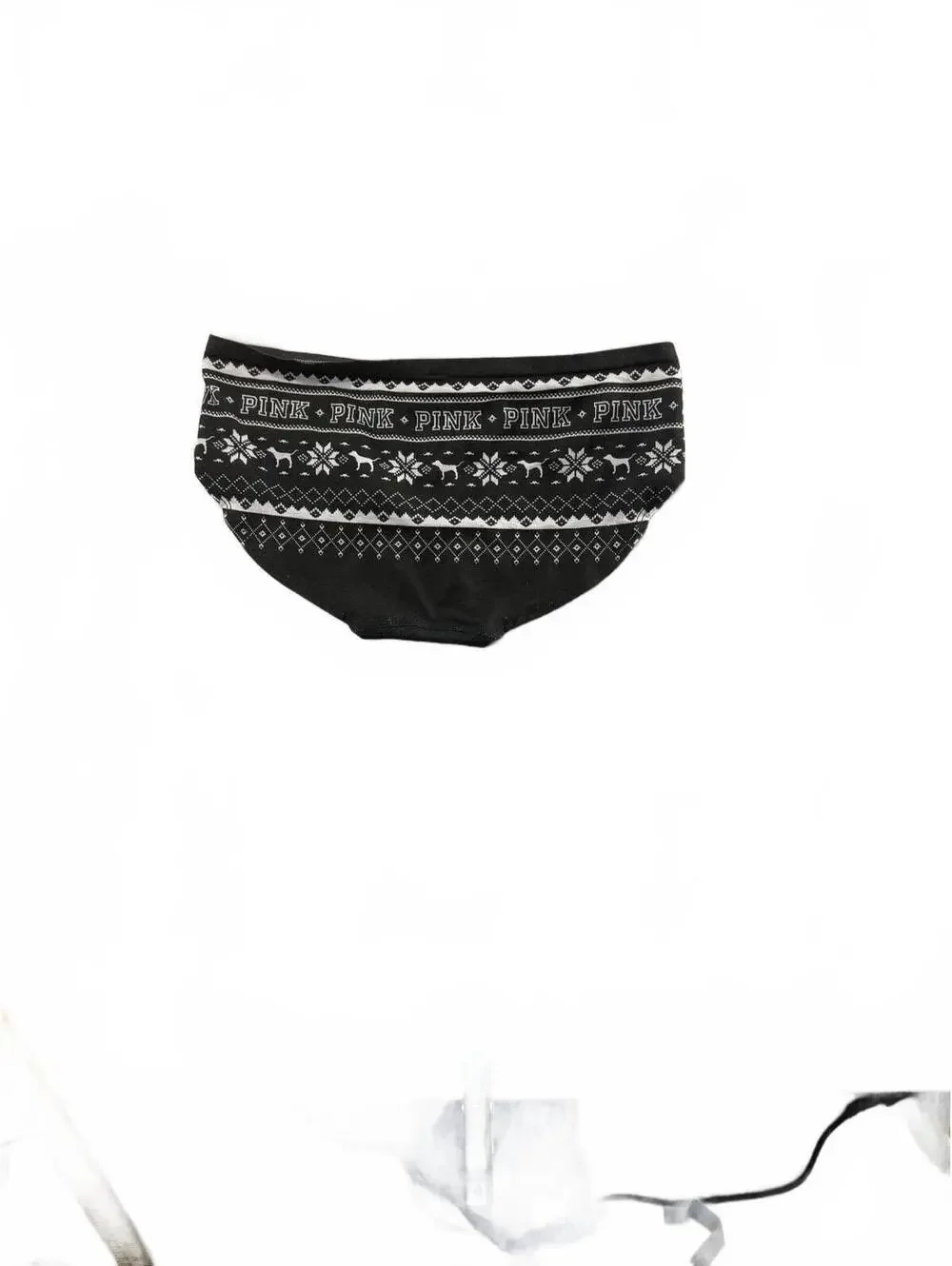 Large Victoria's Secret PINK Black Grey Fair Isle Bikini Panties